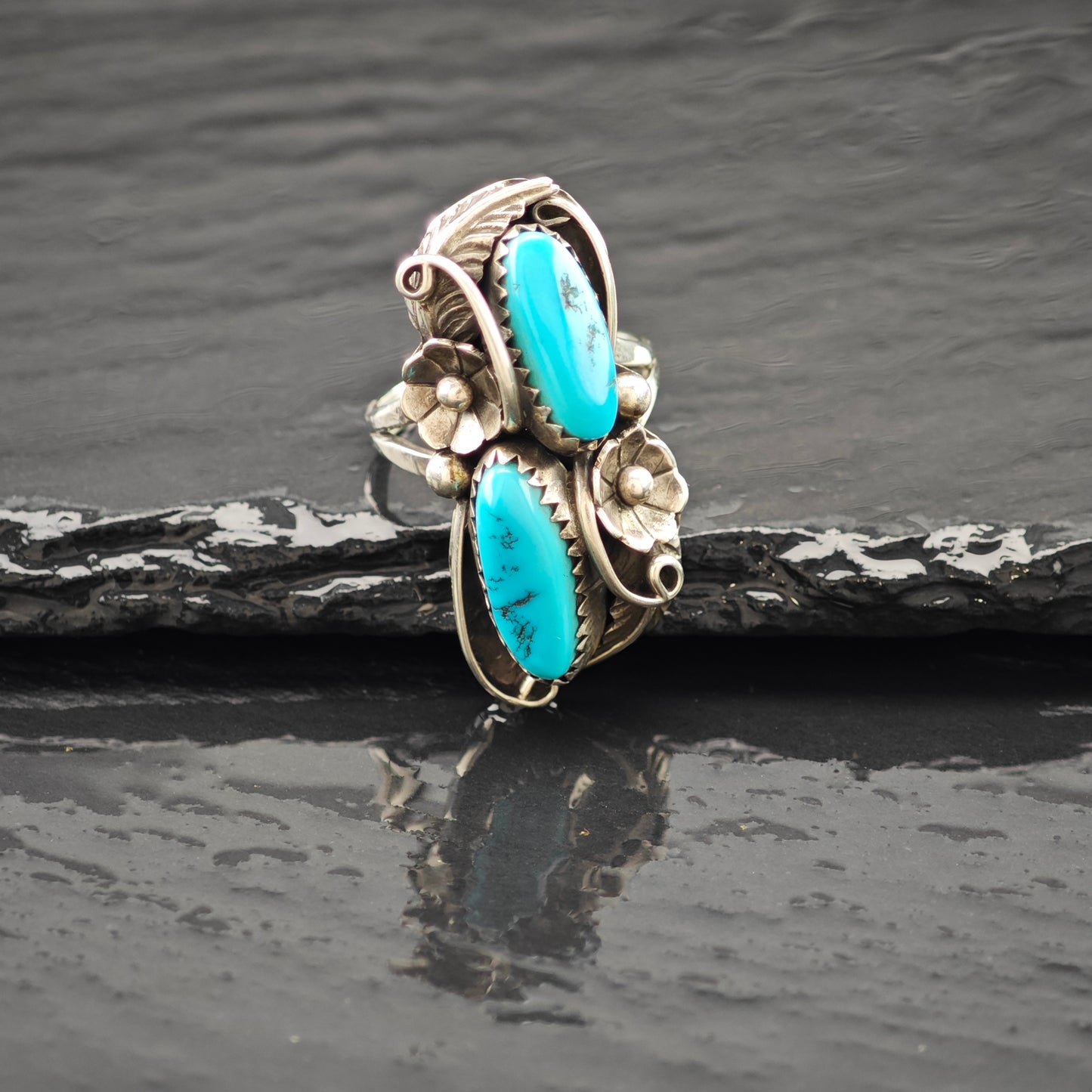 Turquoise Native American Ring Sterling Silver Sz 6 R6258