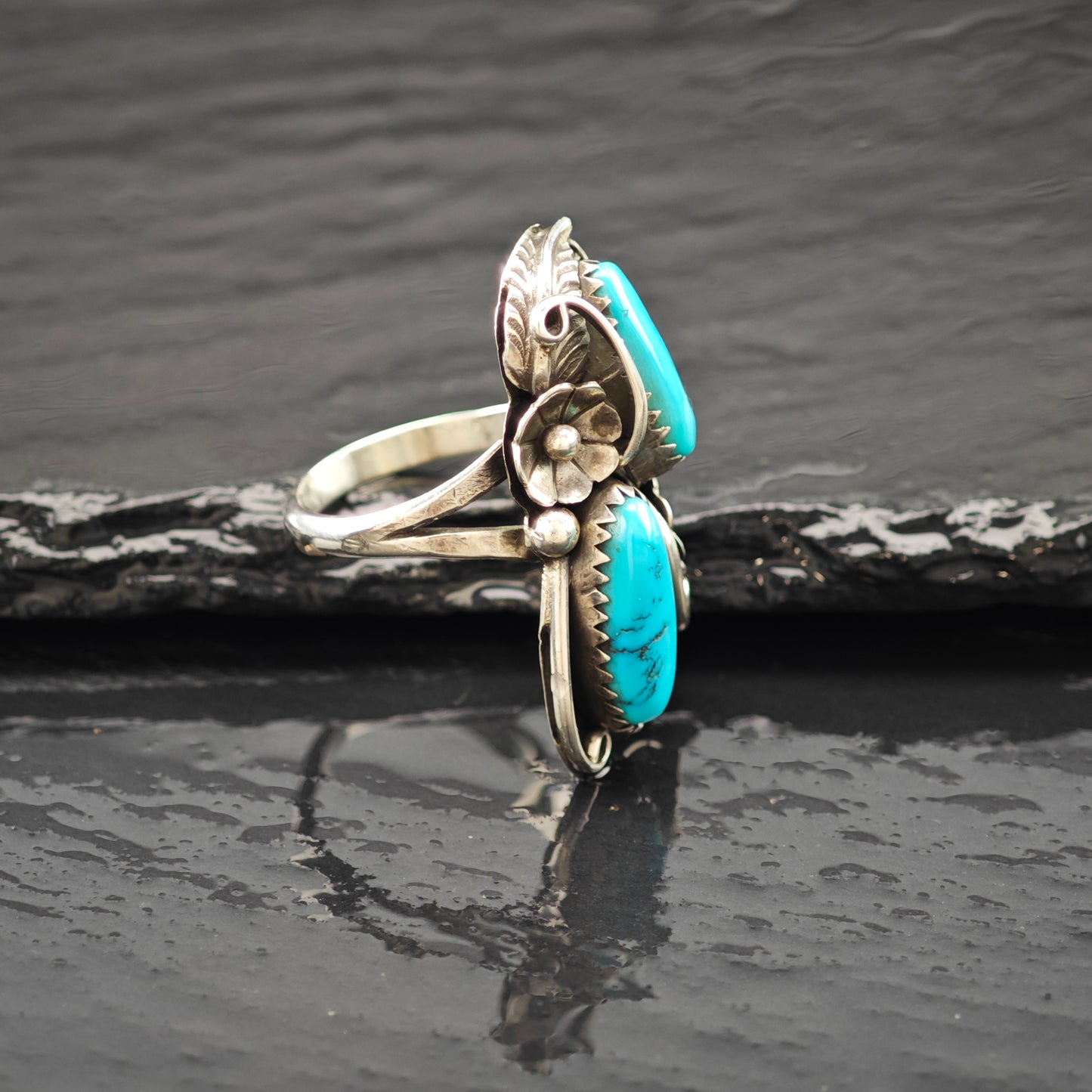 Turquoise Native American Ring Sterling Silver Sz 6 R6258
