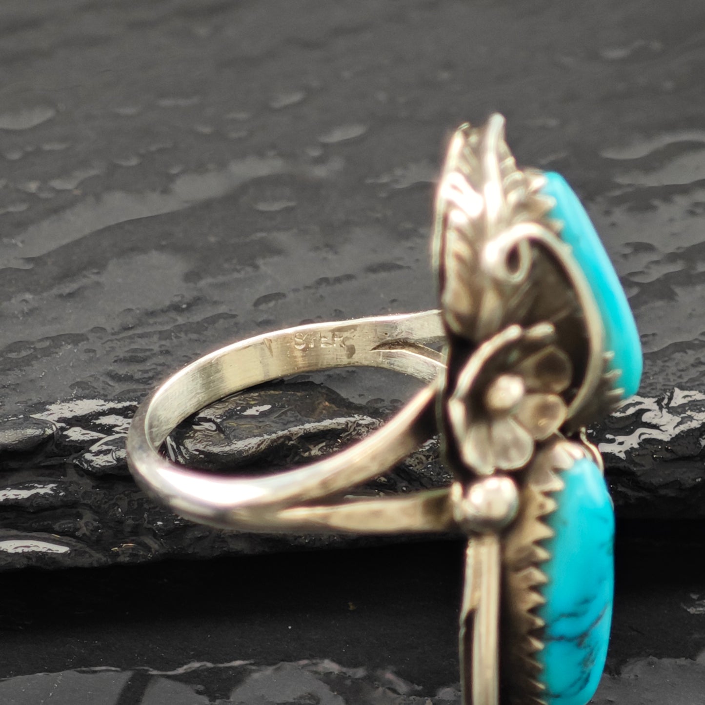 Turquoise Native American Ring Sterling Silver Sz 6 R6258