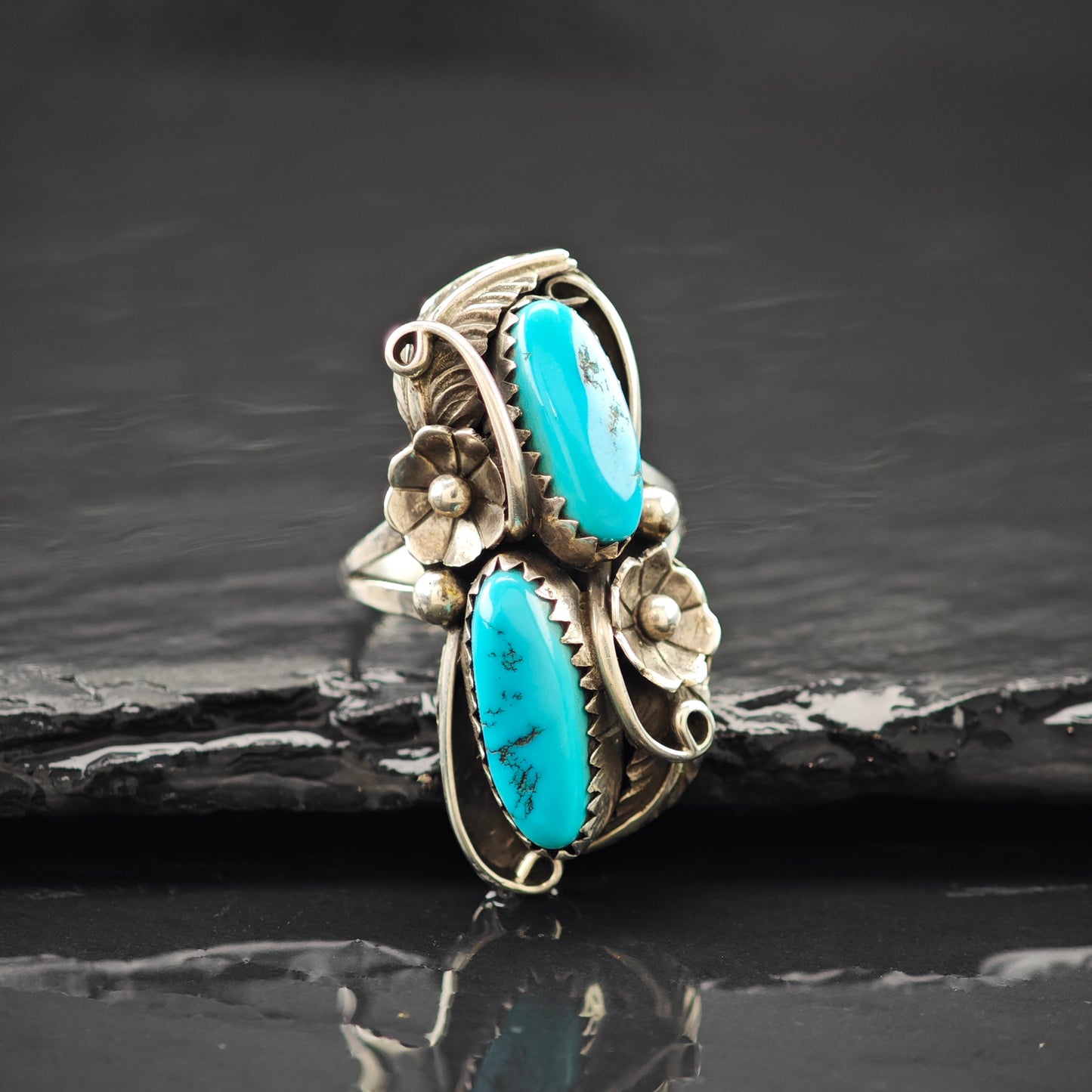 Turquoise Native American Ring Sterling Silver Sz 6 R6258