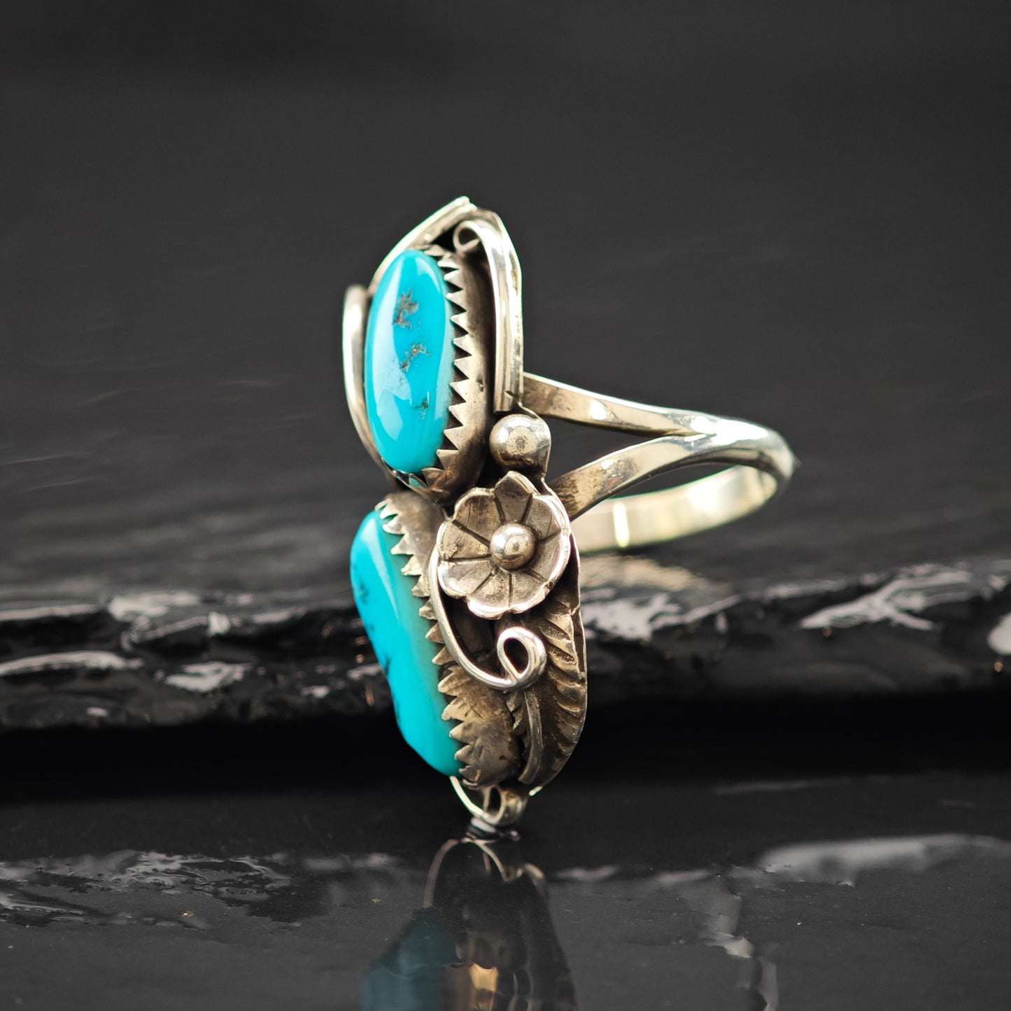 Turquoise Native American Ring Sterling Silver Sz 6 R6258