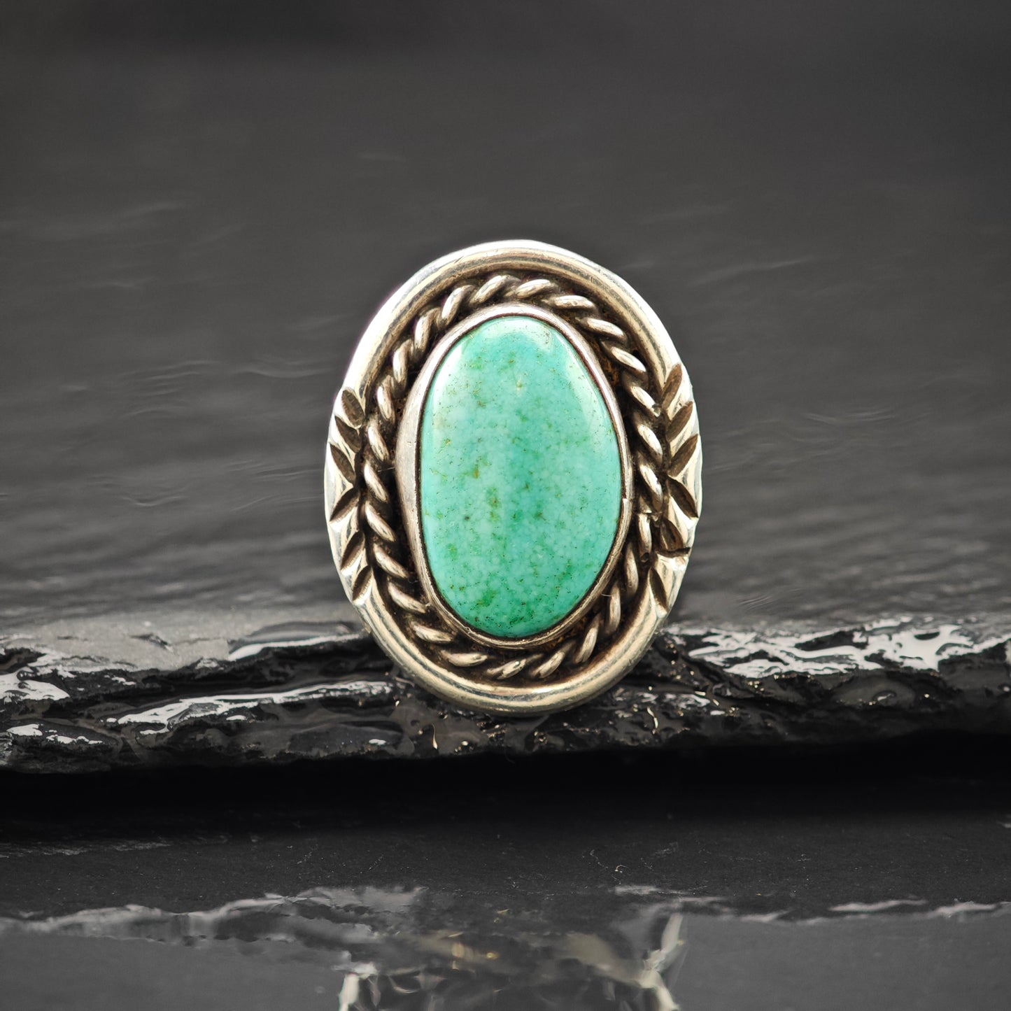 Oval Turquoise Native American Ring Sterling Silver Sz 7 R6259