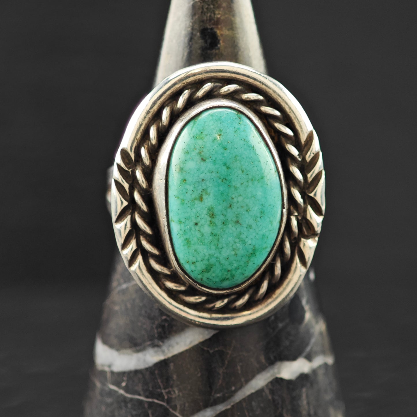 Oval Turquoise Native American Ring Sterling Silver Sz 7 R6259
