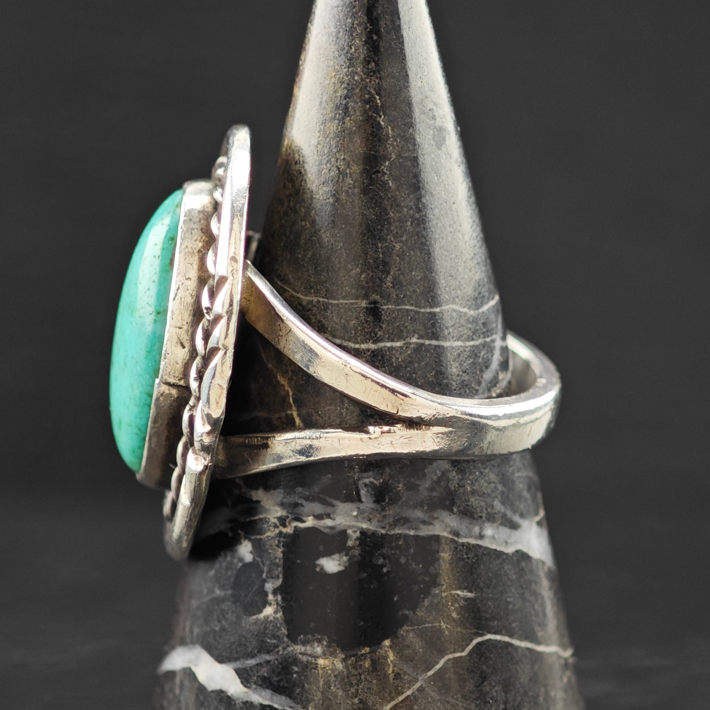 Oval Turquoise Native American Ring Sterling Silver Sz 7 R6259