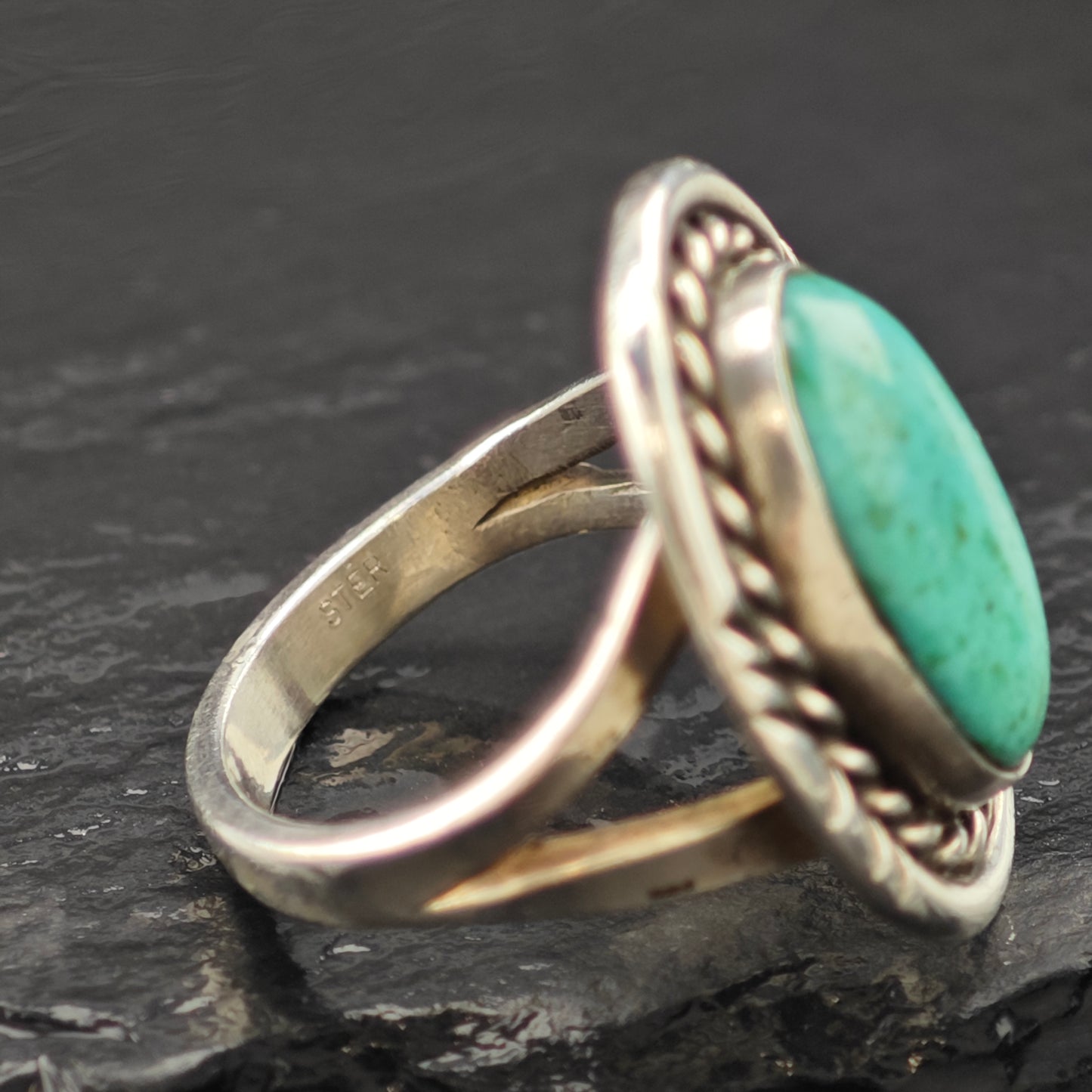 Oval Turquoise Native American Ring Sterling Silver Sz 7 R6259