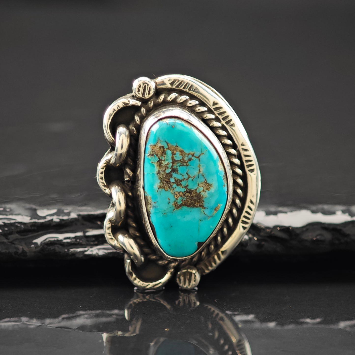 Turquise Native American Ring Sterling Silver Sz 6 R6260