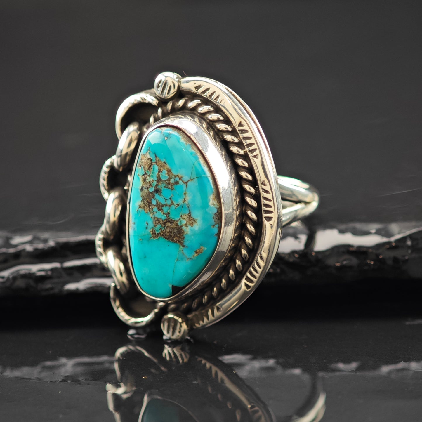 Turquise Native American Ring Sterling Silver Sz 6 R6260