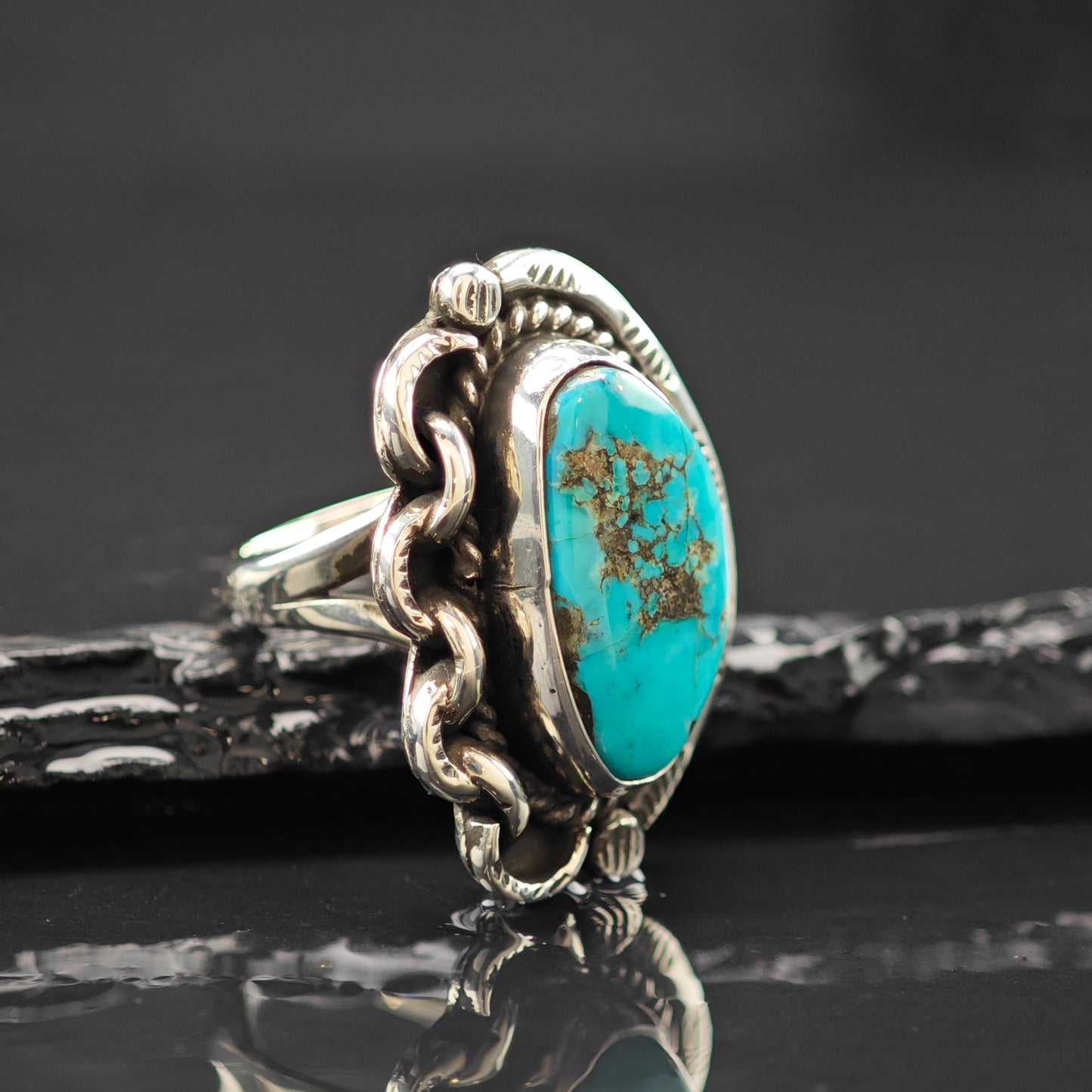 Turquise Native American Ring Sterling Silver Sz 6 R6260