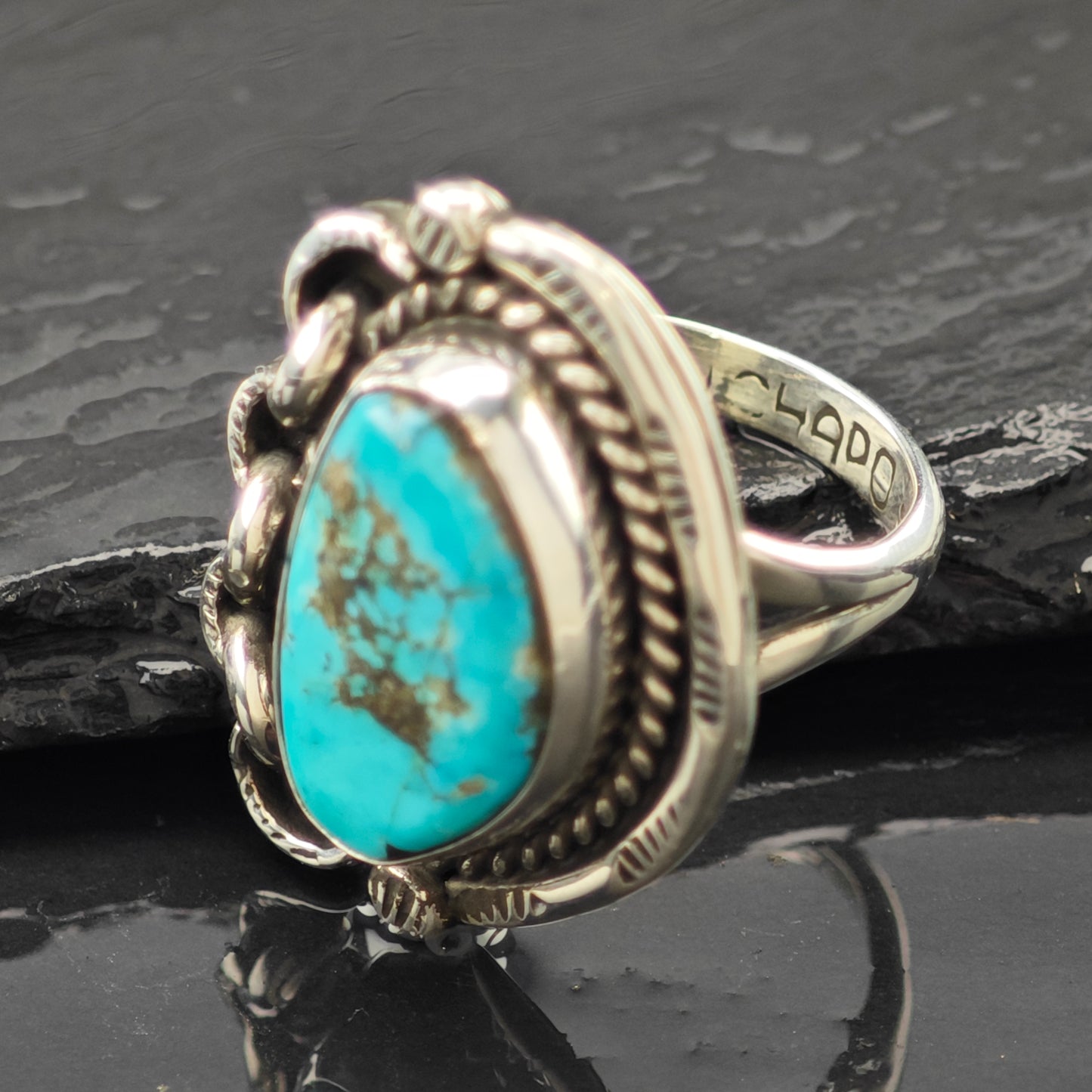 Turquise Native American Ring Sterling Silver Sz 6 R6260