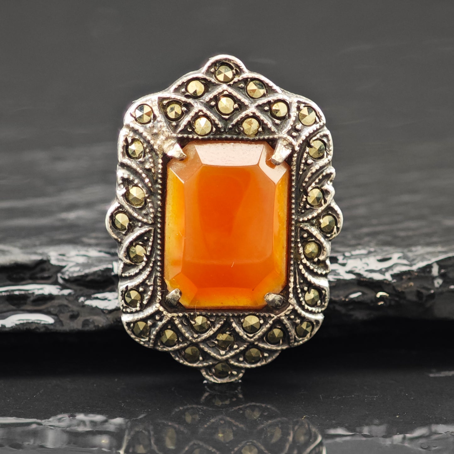 Art Deco Carnelian Ring Sterling Silver Sz 5.5 R6261