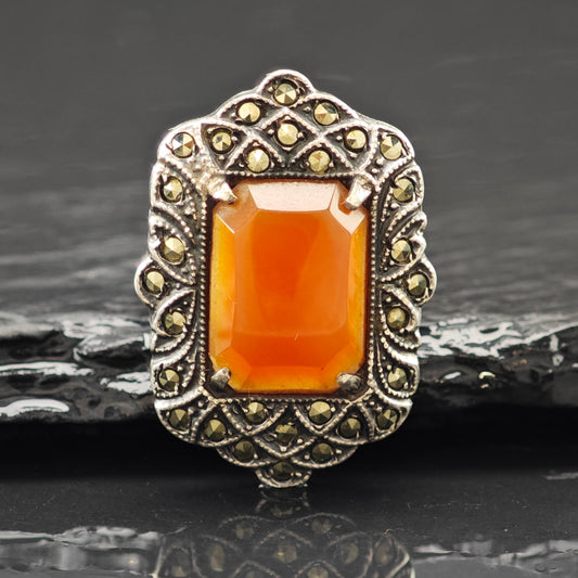 Art Deco Carnelian Ring Sterling Silver Sz 5.5 R6261