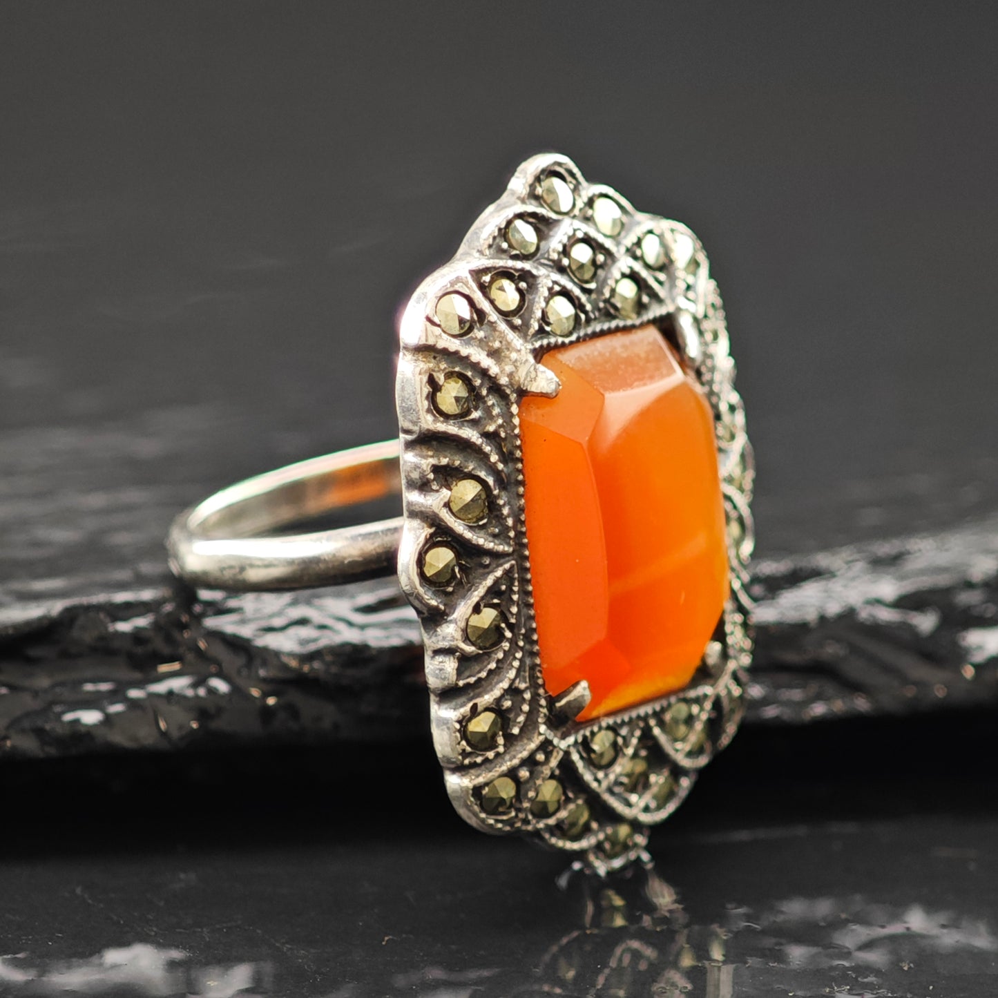 Art Deco Carnelian Ring Sterling Silver Sz 5.5 R6261