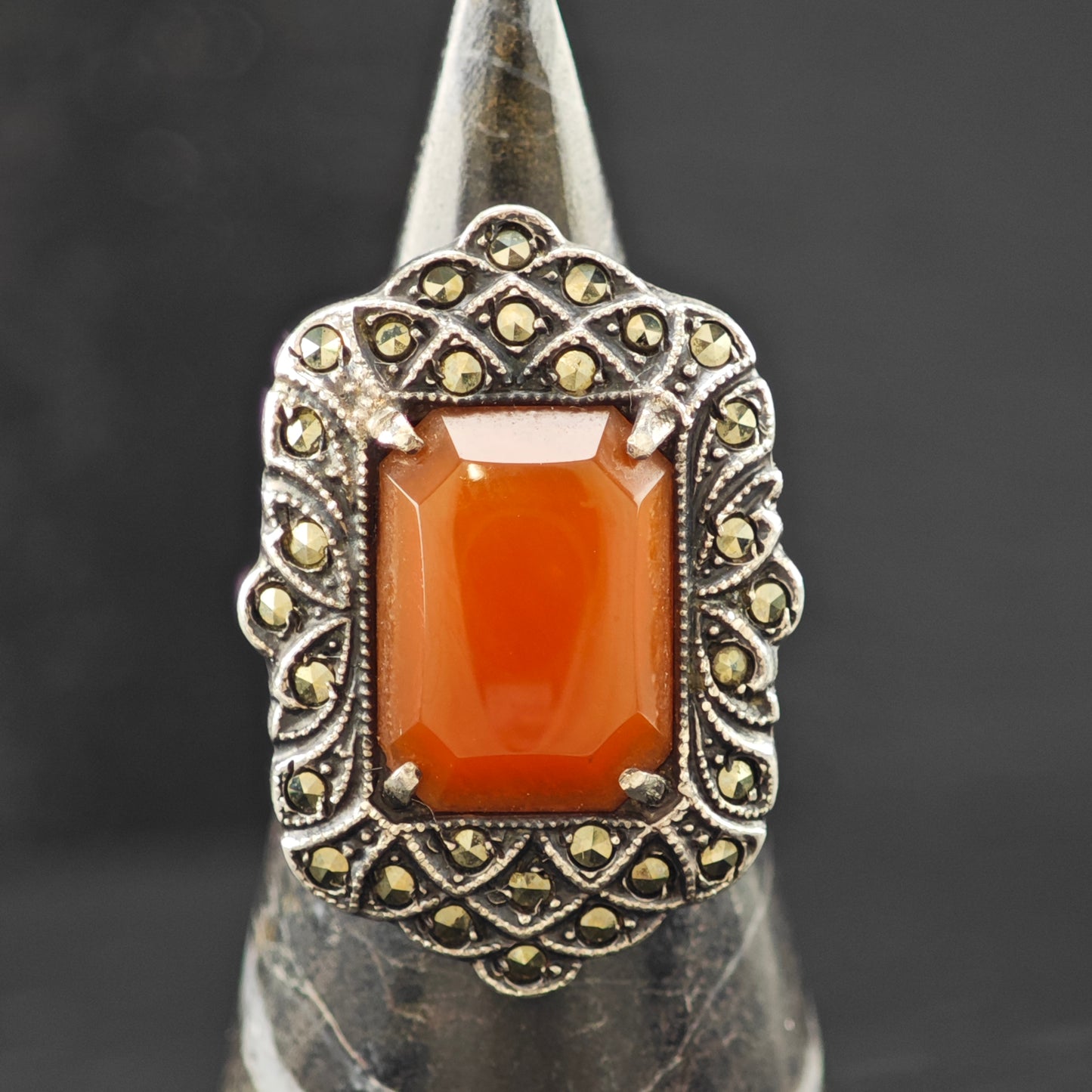 Art Deco Carnelian Ring Sterling Silver Sz 5.5 R6261