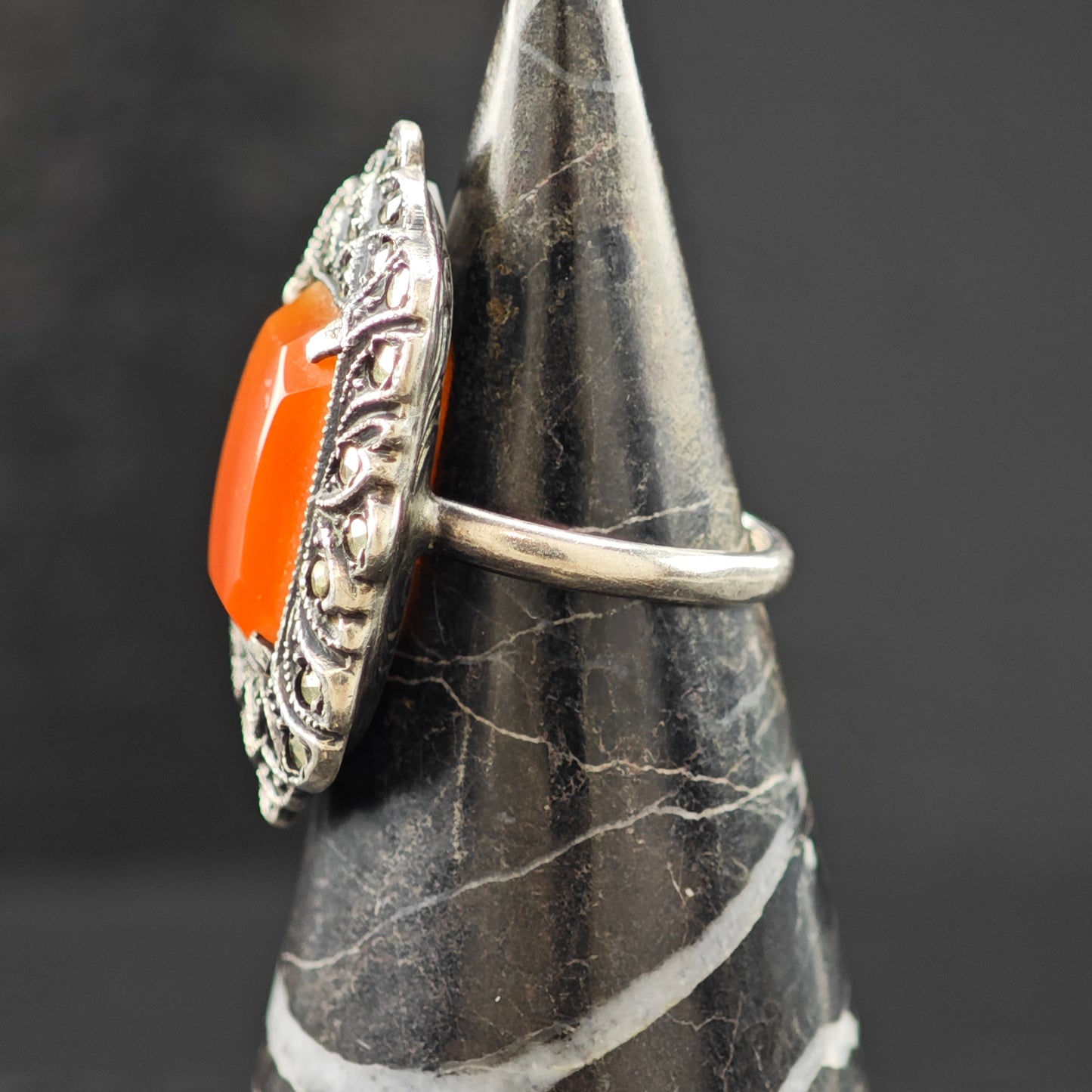 Art Deco Carnelian Ring Sterling Silver Sz 5.5 R6261