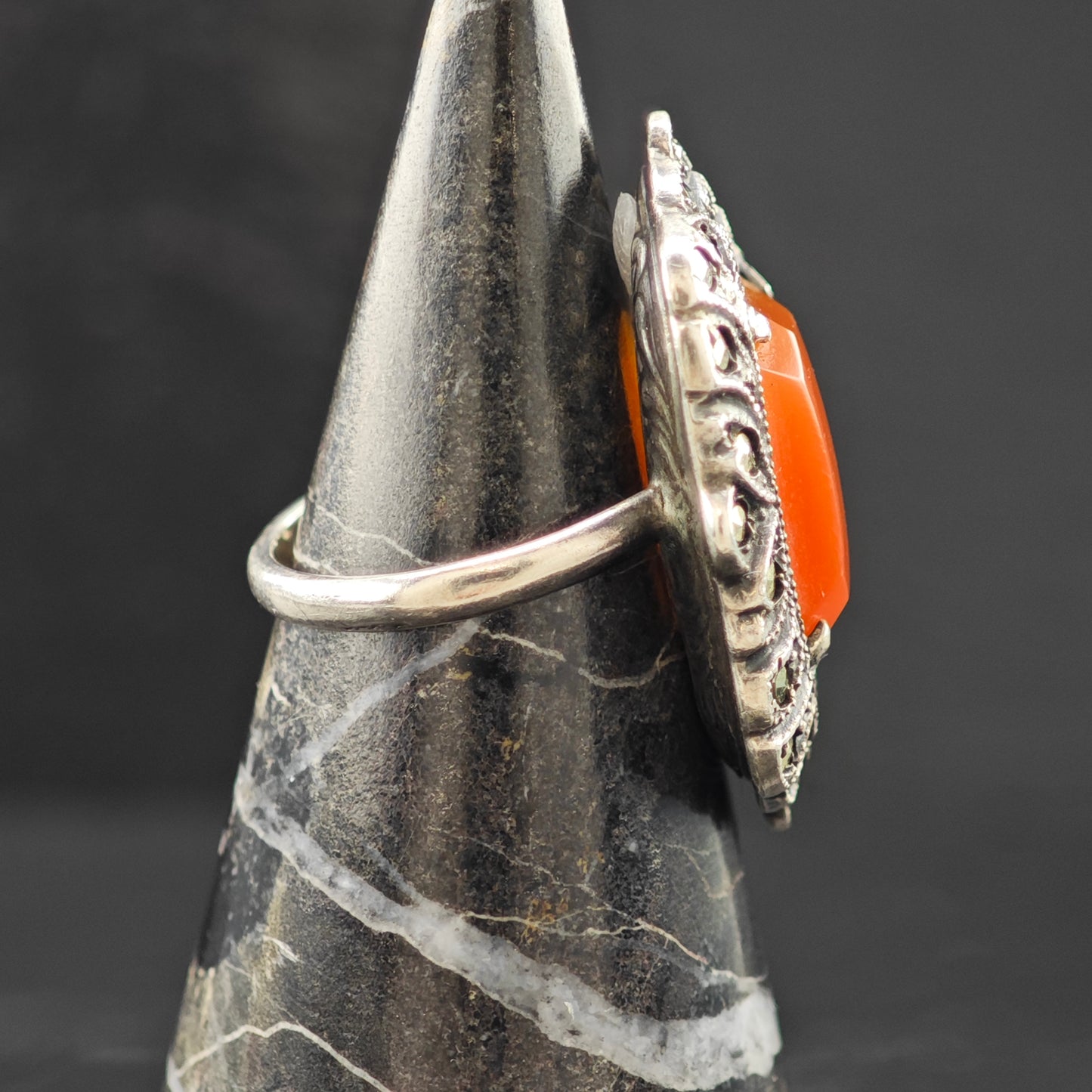 Art Deco Carnelian Ring Sterling Silver Sz 5.5 R6261