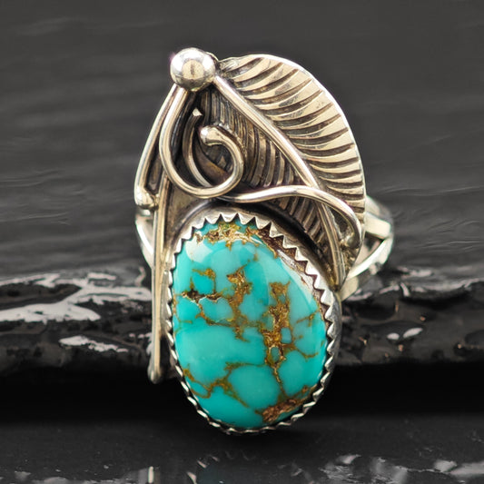Native Spiderweb Turquoise Ring Sterling Silver Sz 6 1/2 R6262
