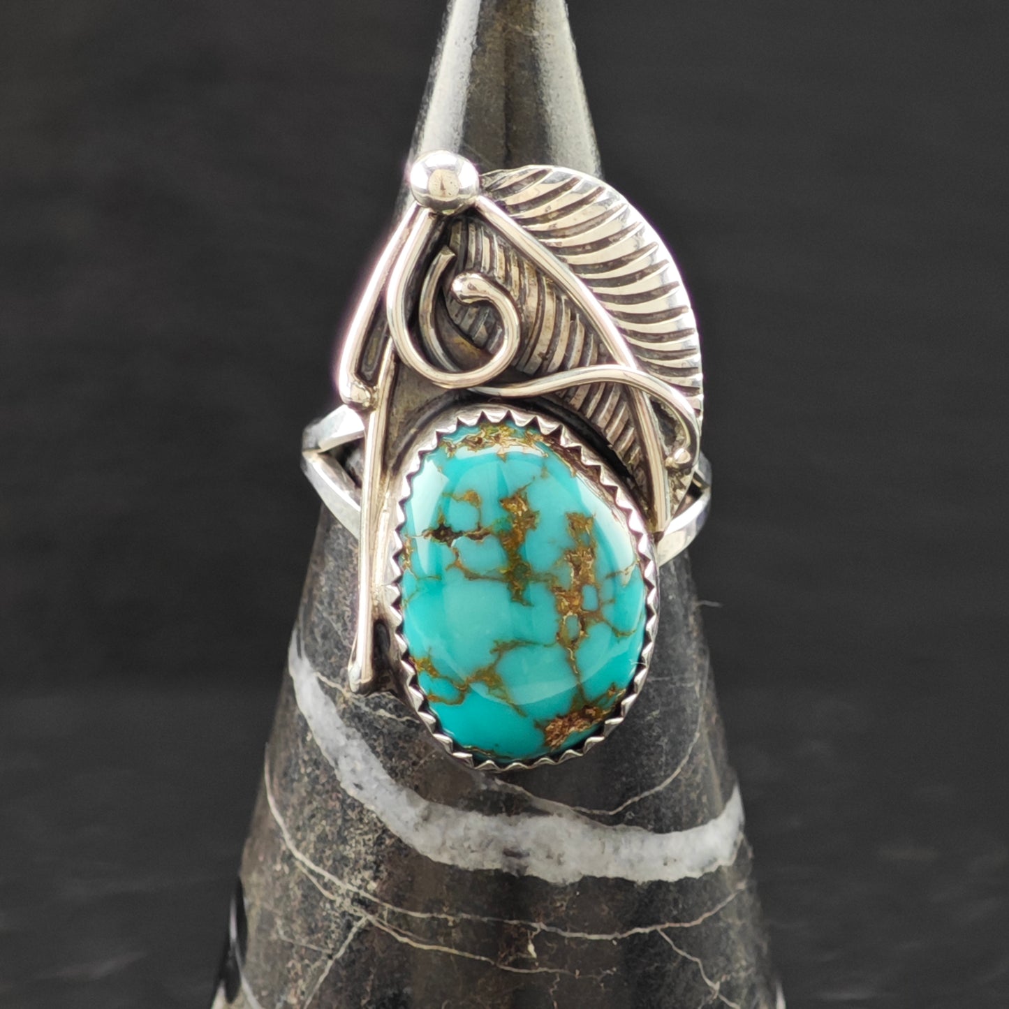 Native Spiderweb Turquoise Ring Sterling Silver Sz 6 1/2 R6262