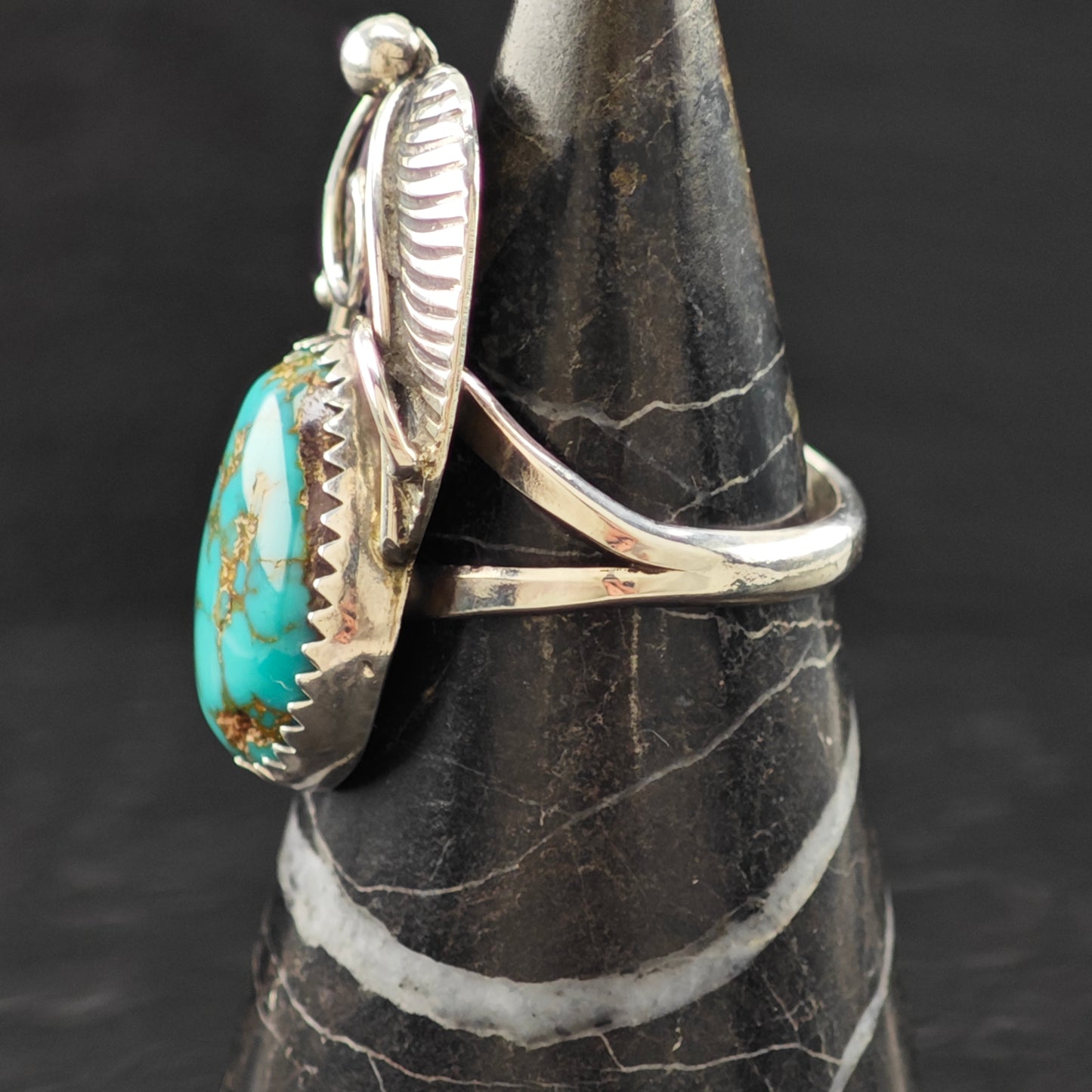 Native Spiderweb Turquoise Ring Sterling Silver Sz 6 1/2 R6262
