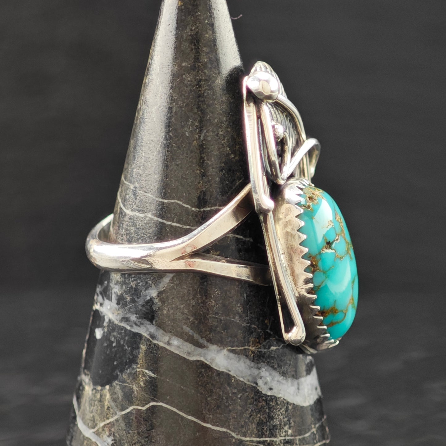 Native Spiderweb Turquoise Ring Sterling Silver Sz 6 1/2 R6262