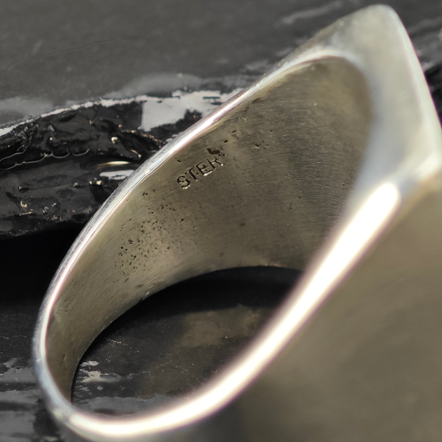 Turquoise and Onyx Inlay Ring Sterling Silver Sz 9 R6263