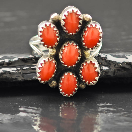 Coral Southwestern Ring Sterling Silver Sz 6 1/2 R6264