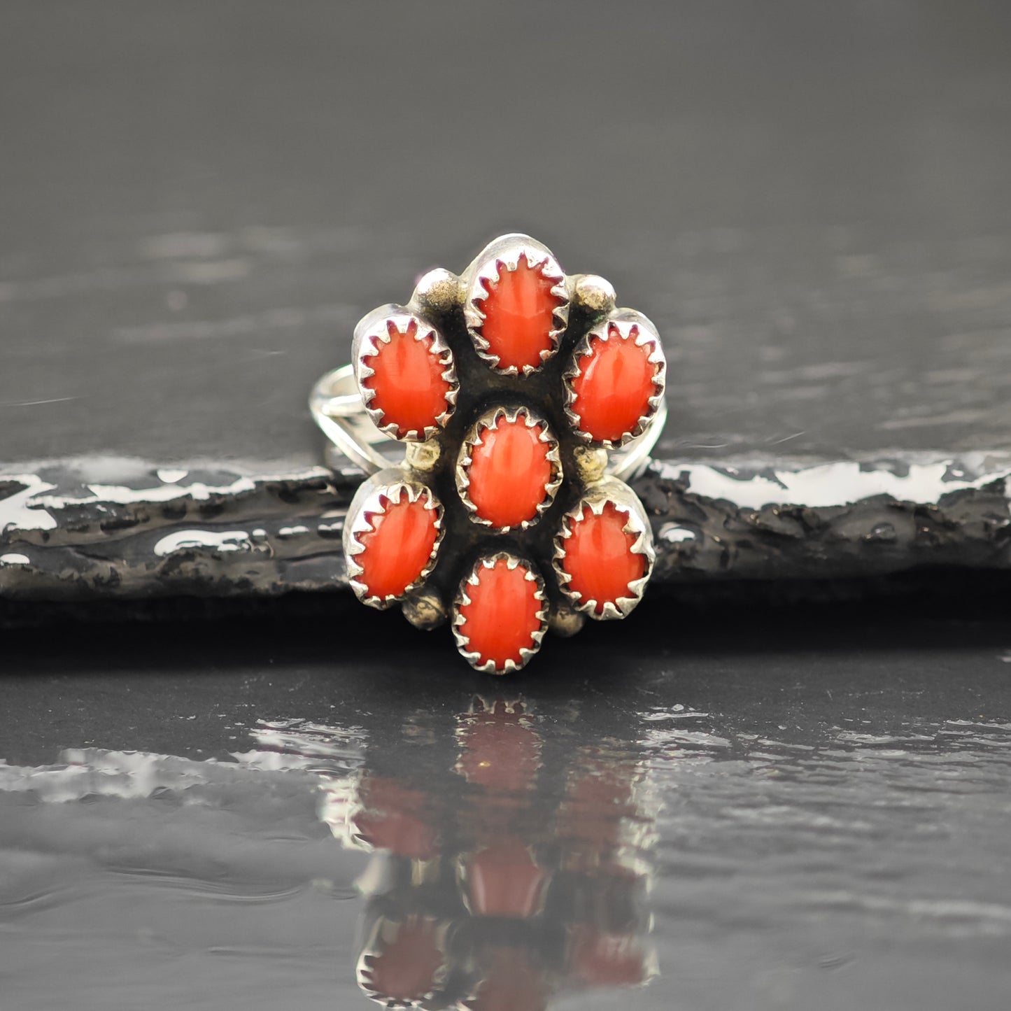 Coral Southwestern Ring Sterling Silver Sz 6 1/2 R6264