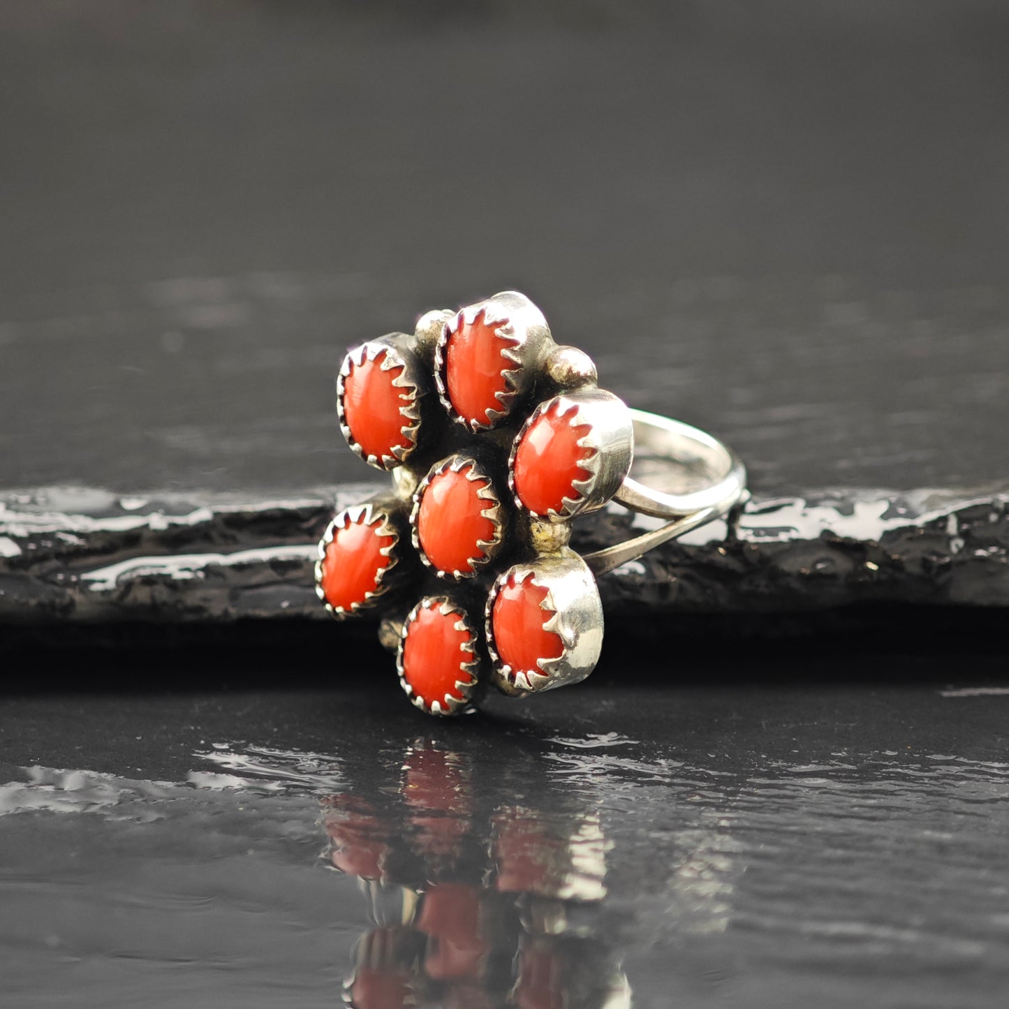 Coral Southwestern Ring Sterling Silver Sz 6 1/2 R6264