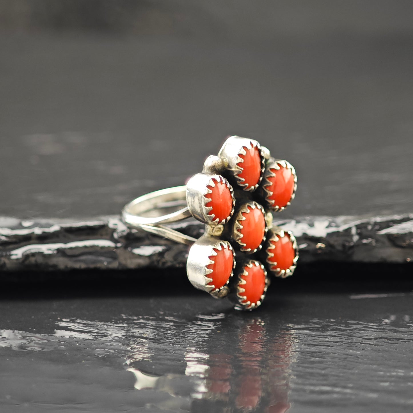 Coral Southwestern Ring Sterling Silver Sz 6 1/2 R6264