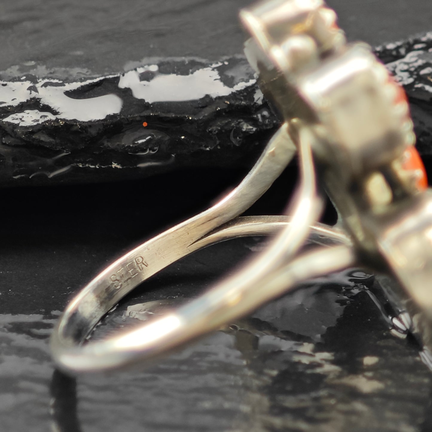 Coral Southwestern Ring Sterling Silver Sz 6 1/2 R6264