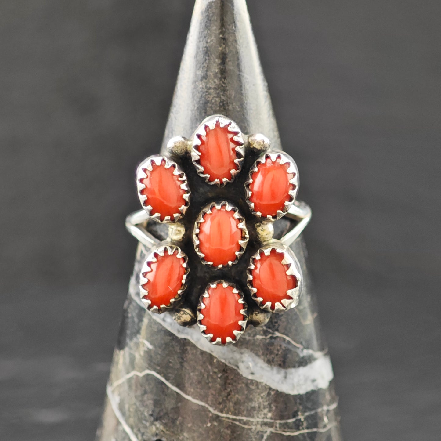 Coral Southwestern Ring Sterling Silver Sz 6 1/2 R6264