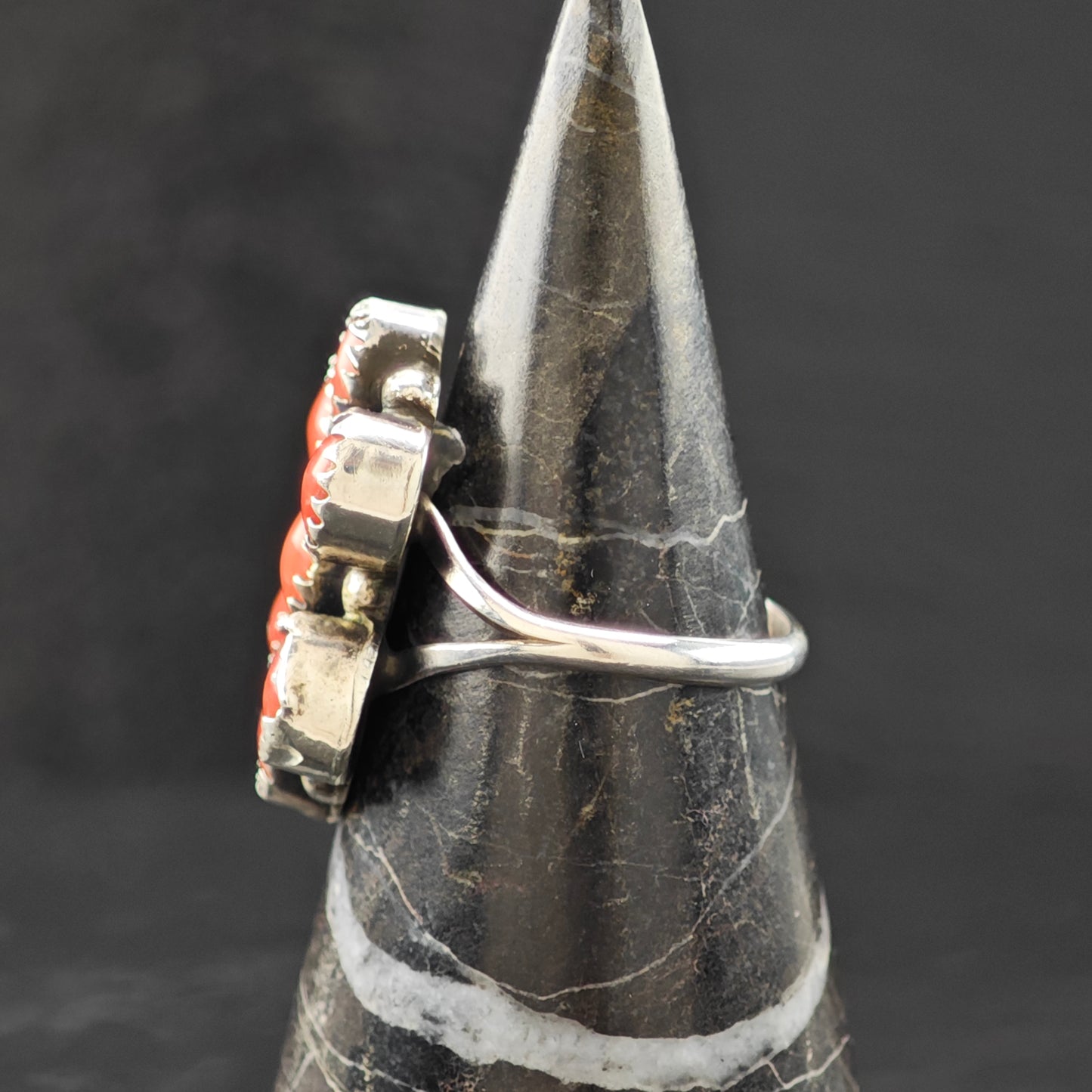 Coral Southwestern Ring Sterling Silver Sz 6 1/2 R6264