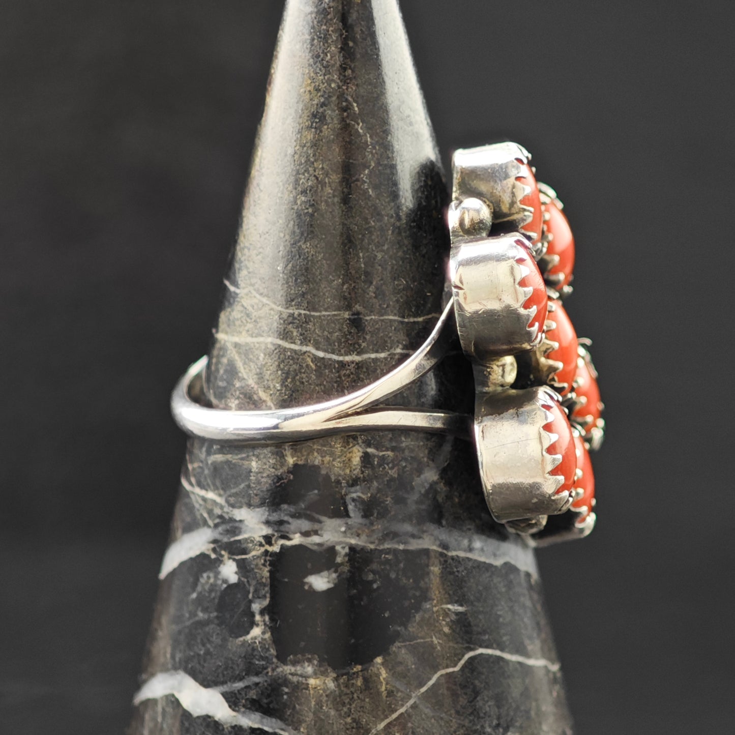 Coral Southwestern Ring Sterling Silver Sz 6 1/2 R6264