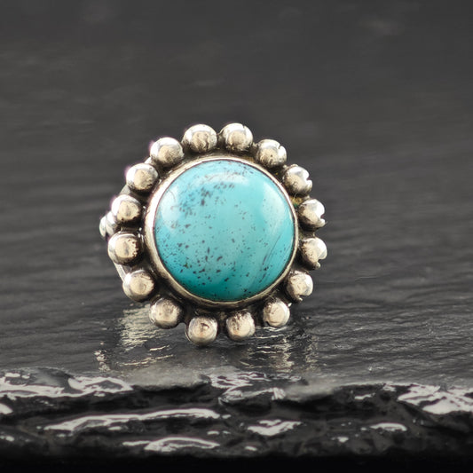 Hubbell Glass Southwestern Ring Sterling Silver Sz 5 1/2 R6266
