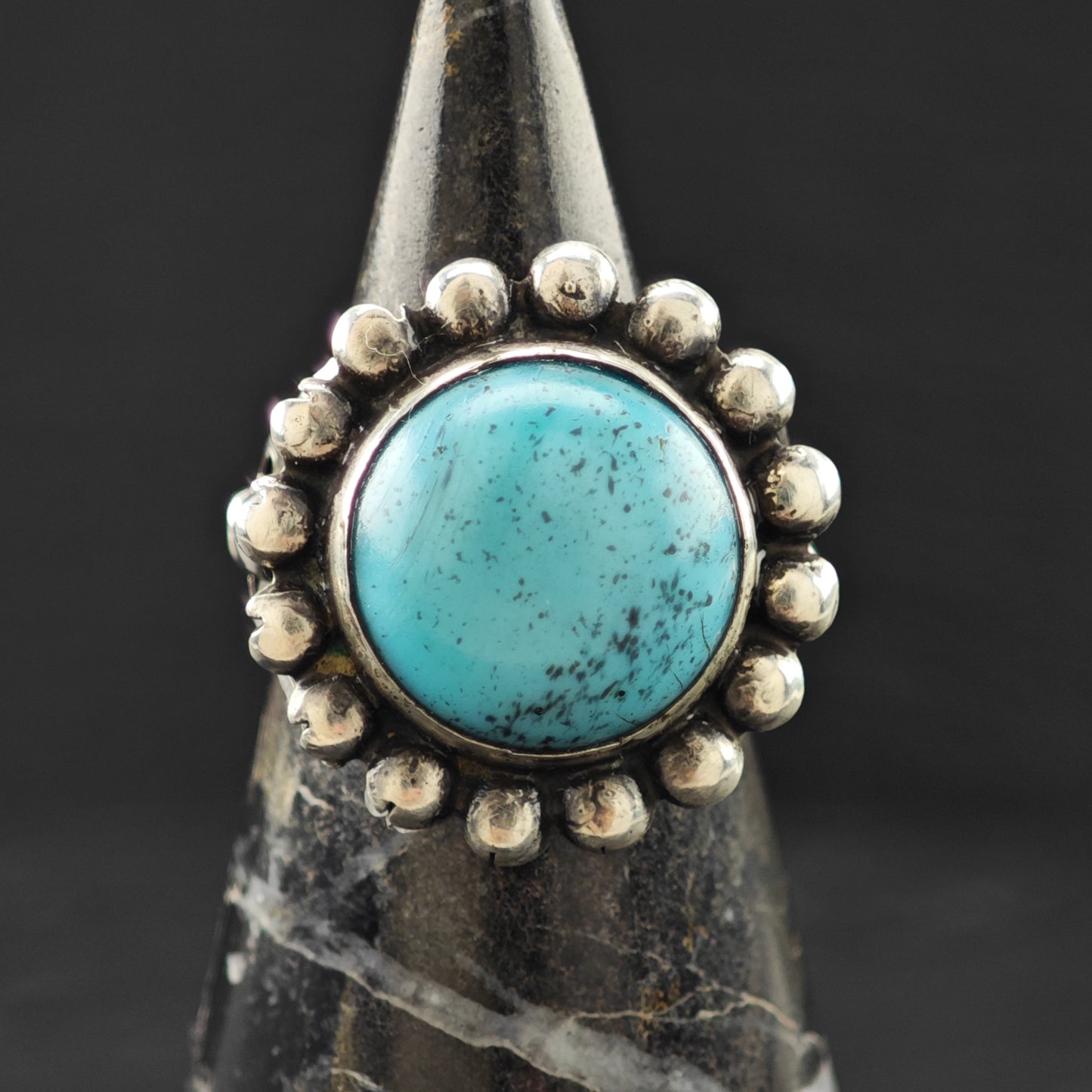 Hubbell Glass Southwestern Ring Sterling Silver Sz 5 1/2 R6266