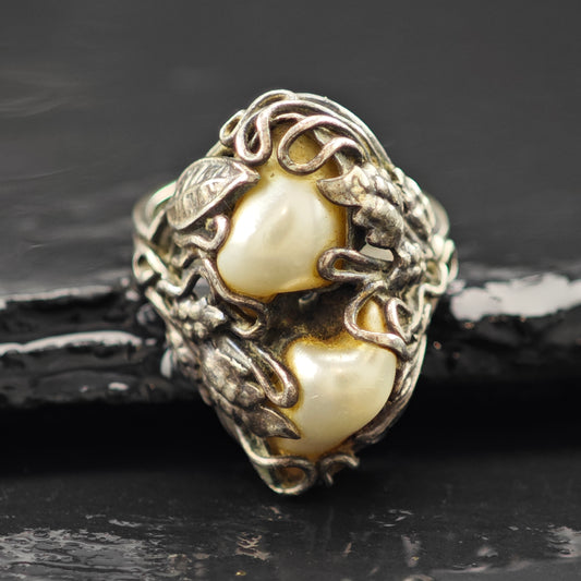 Antique Art Nouveau Mississippi Pearl Ring Sterling Silver Sz 5 1/2 R6267