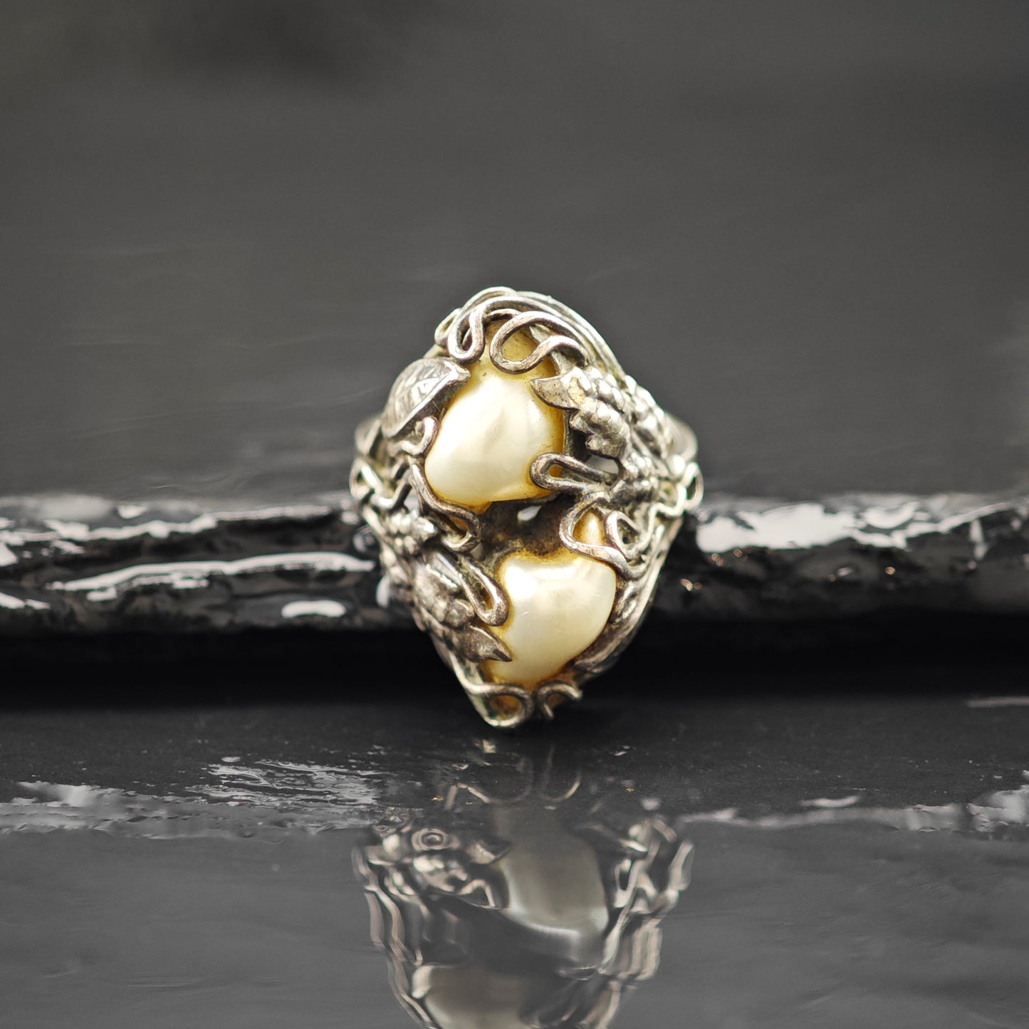 Antique Art Nouveau Mississippi Pearl Ring Sterling Silver Sz 5 1/2 R6267