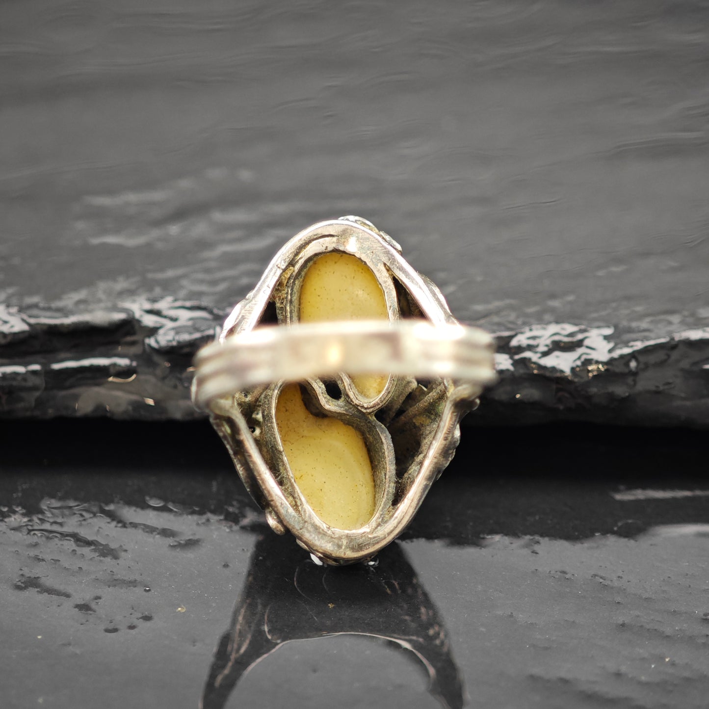 Antique Art Nouveau Mississippi Pearl Ring Sterling Silver Sz 5 1/2 R6267