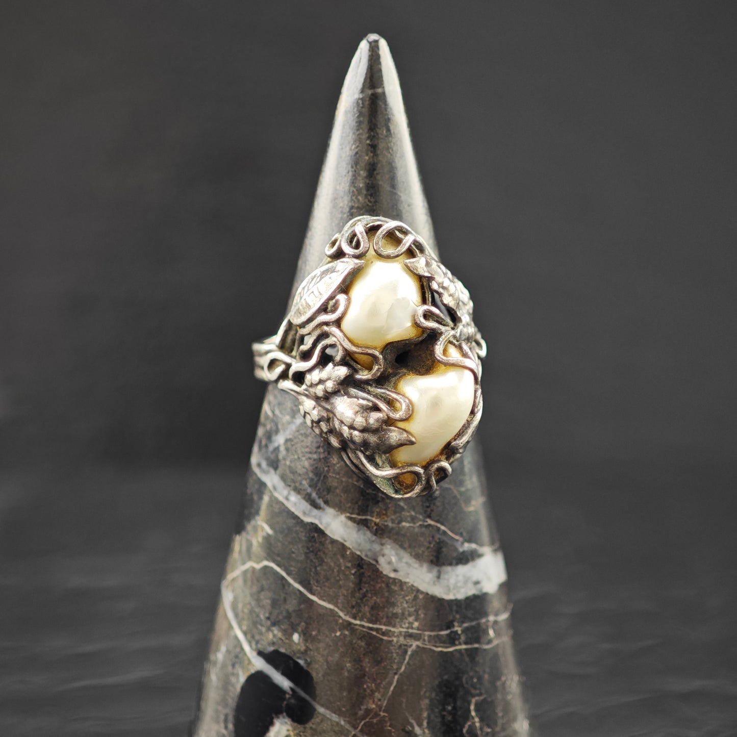 Antique Art Nouveau Mississippi Pearl Ring Sterling Silver Sz 5 1/2 R6267
