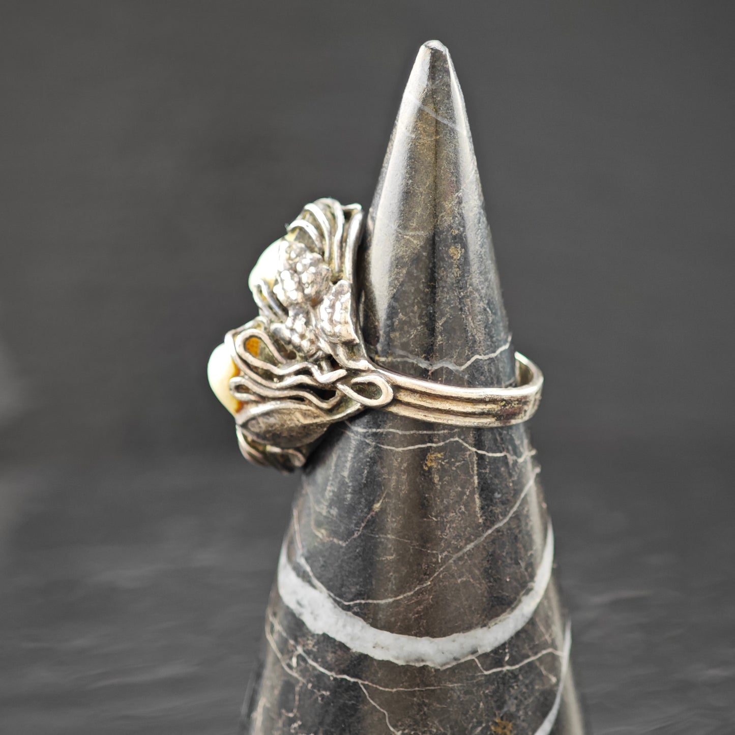 Antique Art Nouveau Mississippi Pearl Ring Sterling Silver Sz 5 1/2 R6267