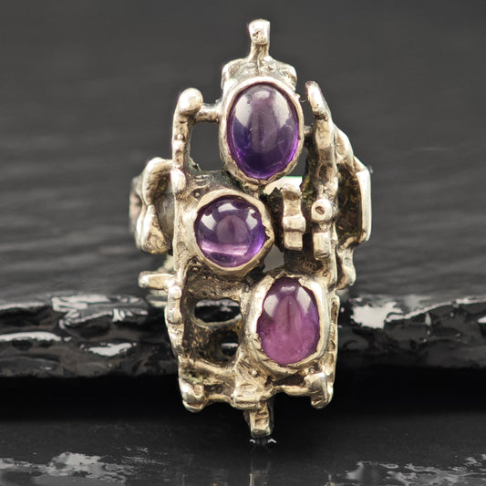 Brutalist Amethyst Ring Sterling Silver Sz 8 R6273