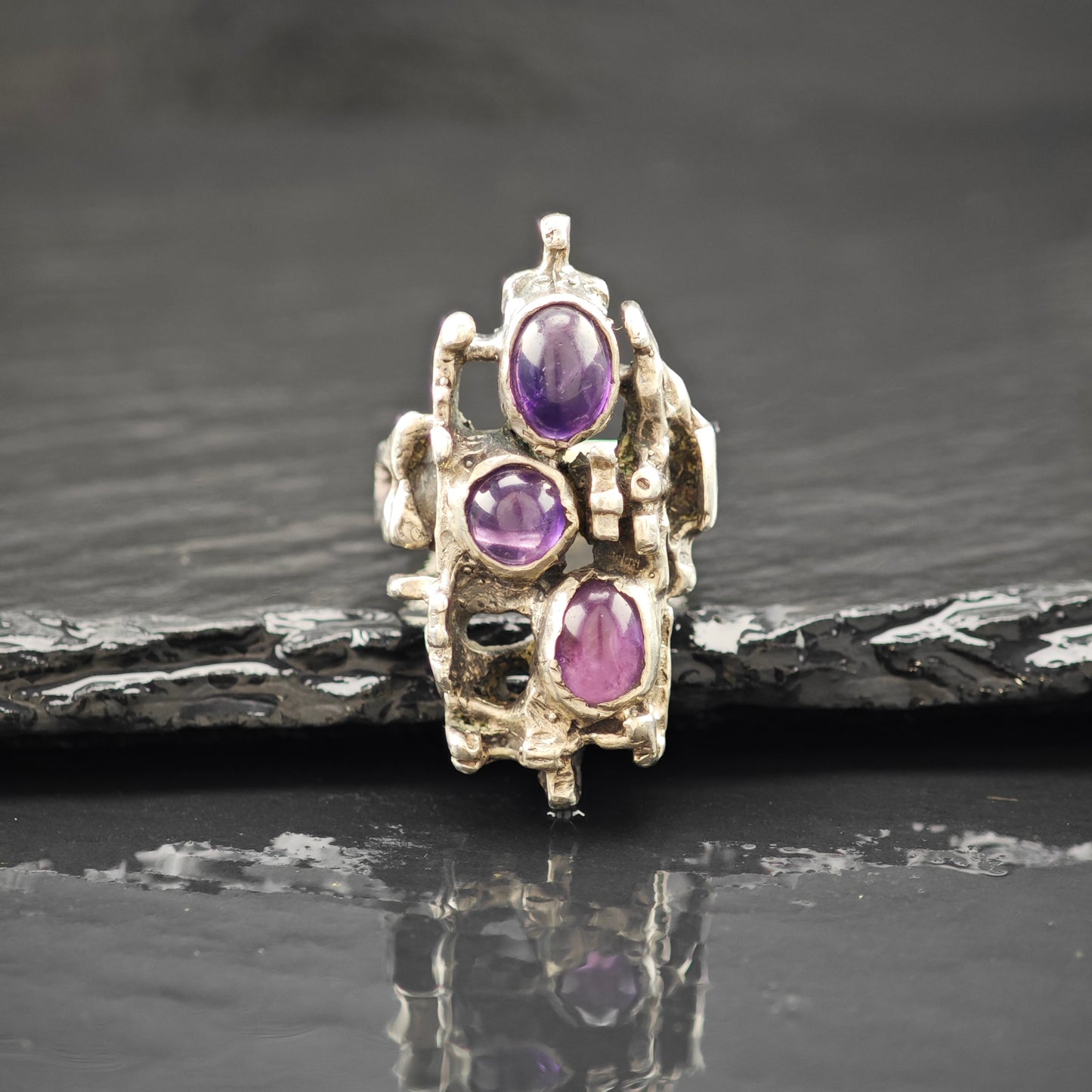 Brutalist Amethyst Ring Sterling Silver Sz 8 R6273