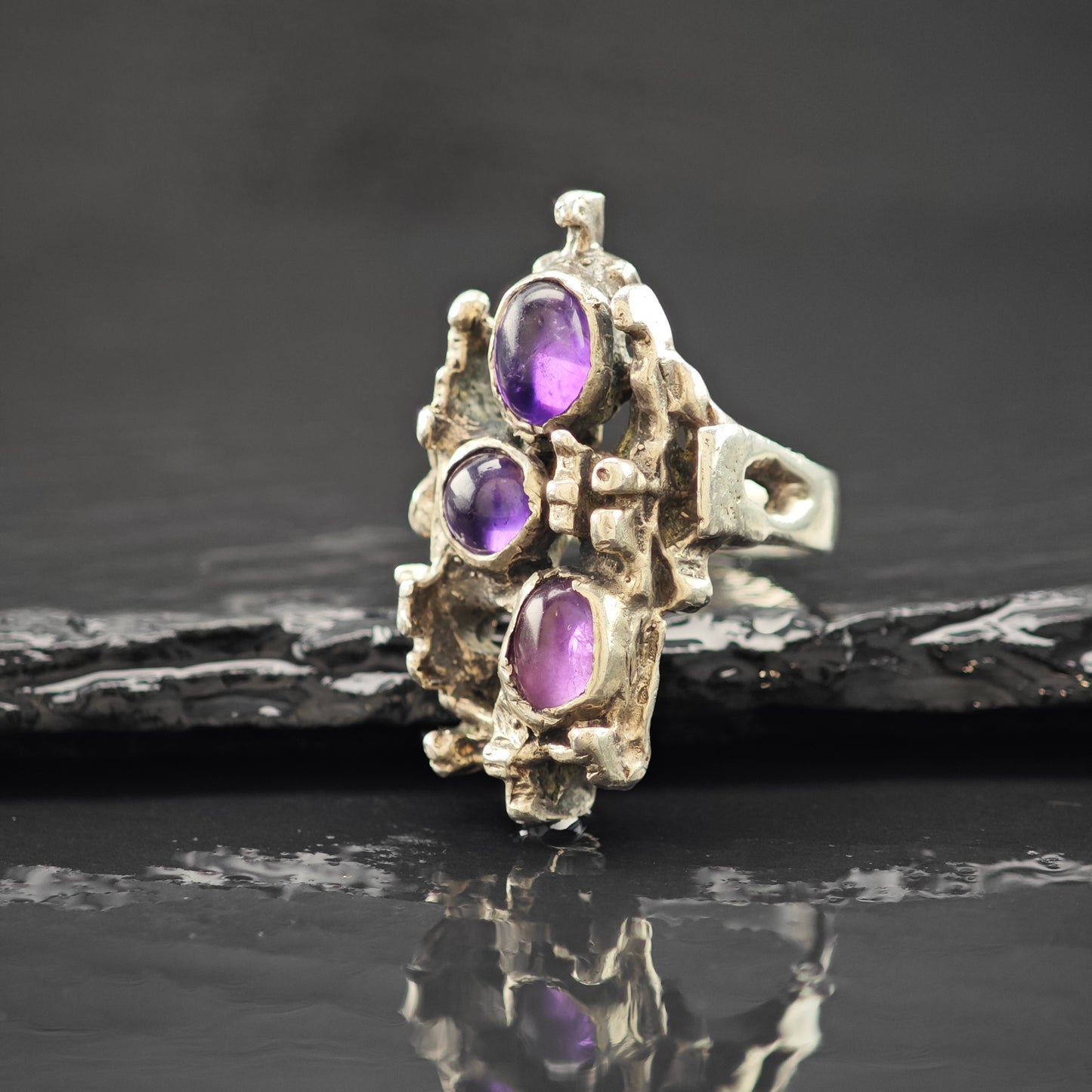 Brutalist Amethyst Ring Sterling Silver Sz 8 R6273