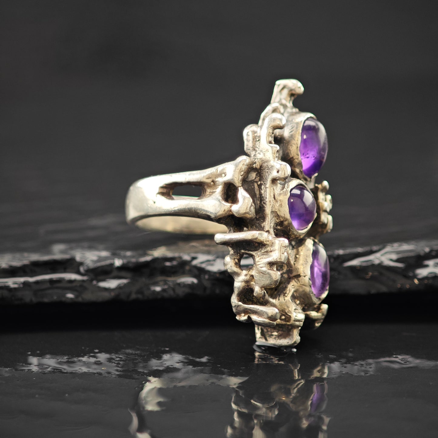 Brutalist Amethyst Ring Sterling Silver Sz 8 R6273