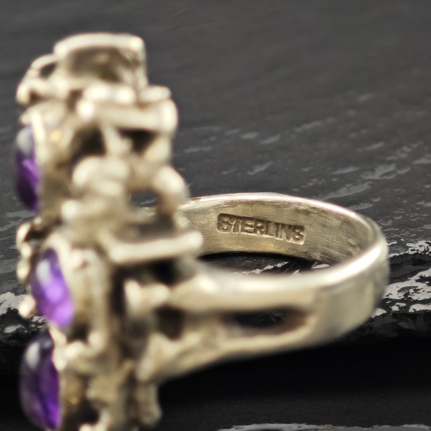Brutalist Amethyst Ring Sterling Silver Sz 8 R6273