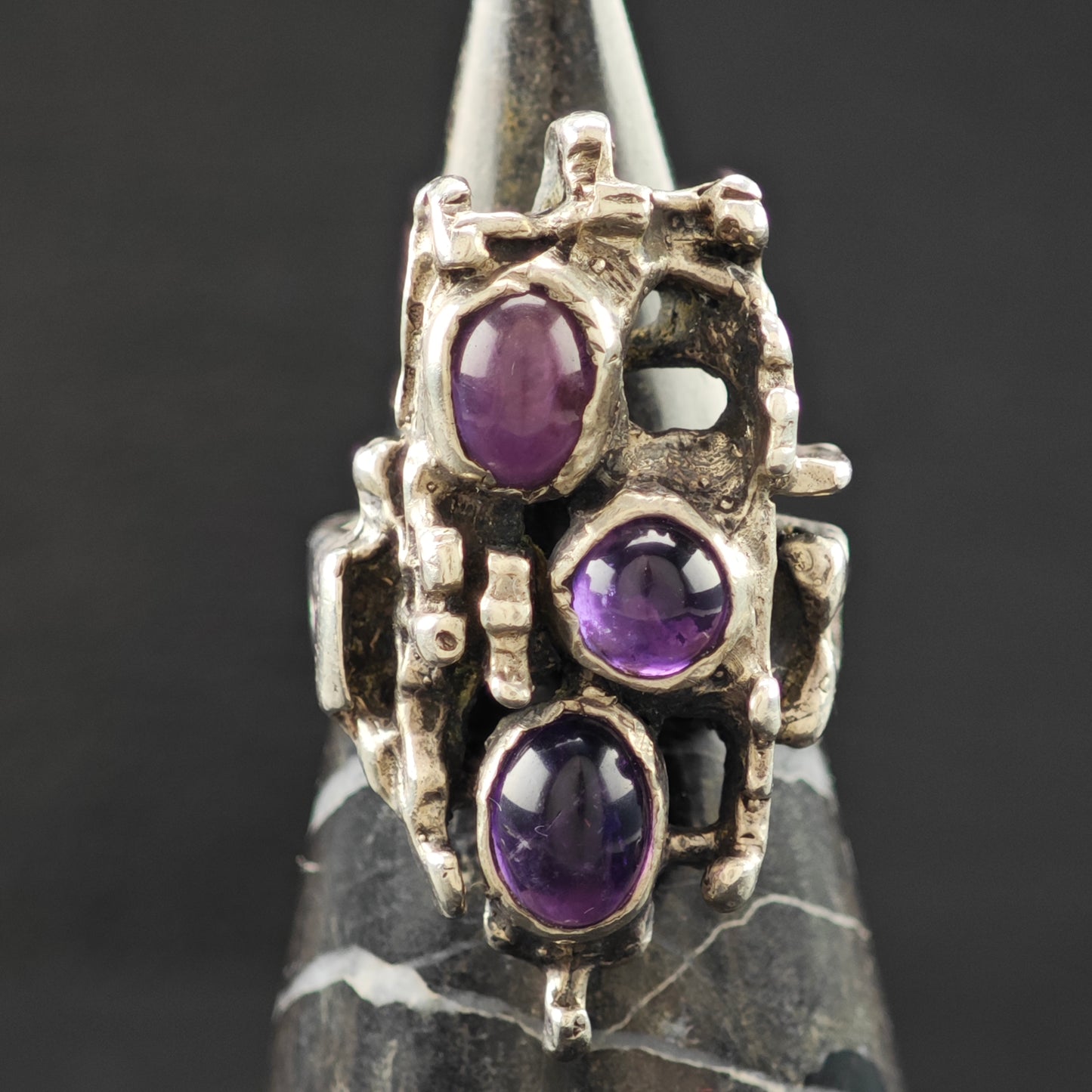 Brutalist Amethyst Ring Sterling Silver Sz 8 R6273