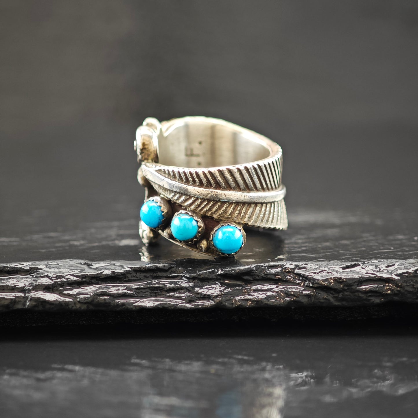 Turquoise, Floral Ring Sterling Silver Sz 5 1/2 R6277