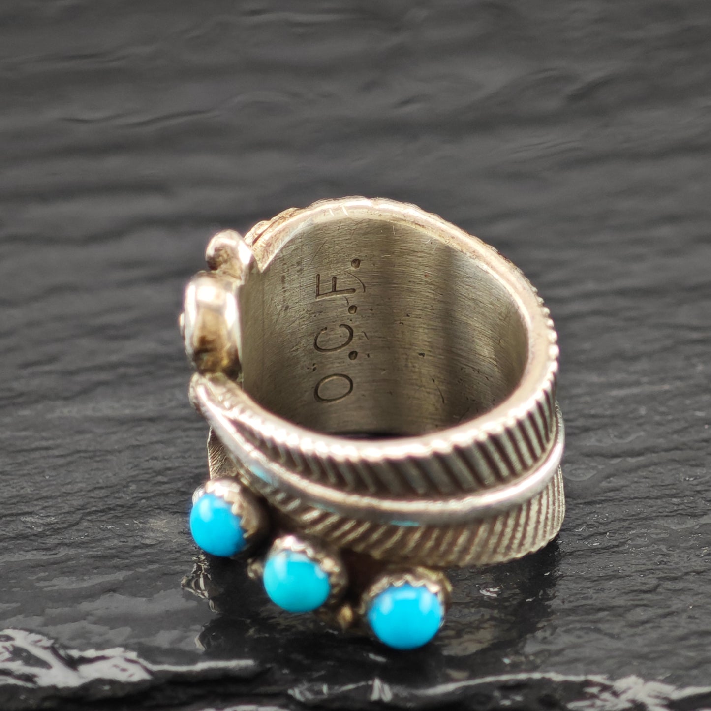 Turquoise, Floral Ring Sterling Silver Sz 5 1/2 R6277
