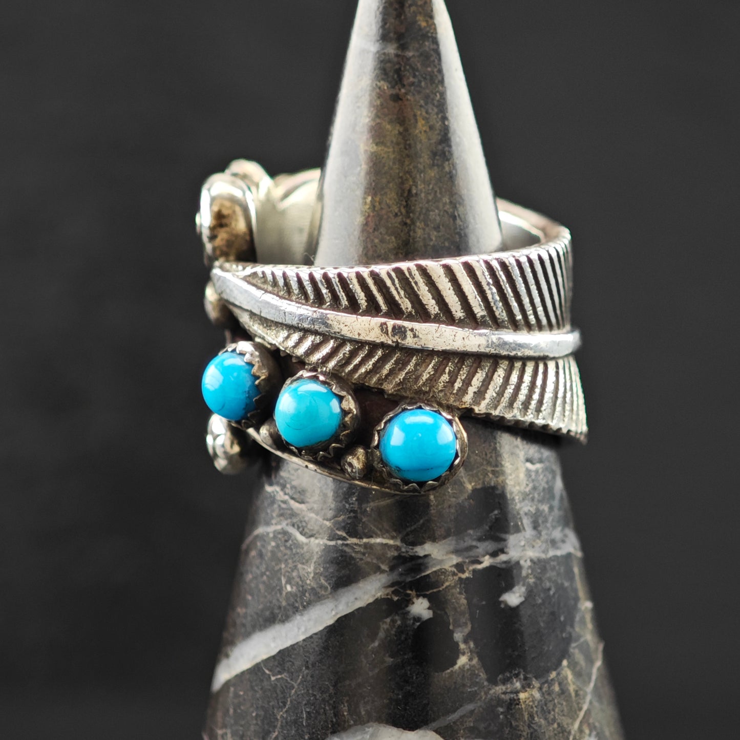 Turquoise, Floral Ring Sterling Silver Sz 5 1/2 R6277