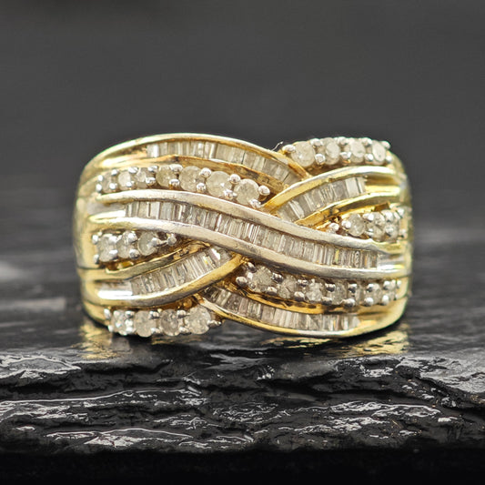 Diamond, Gold Plated Ring Sterling Silver Sz 8 1/2 R6278