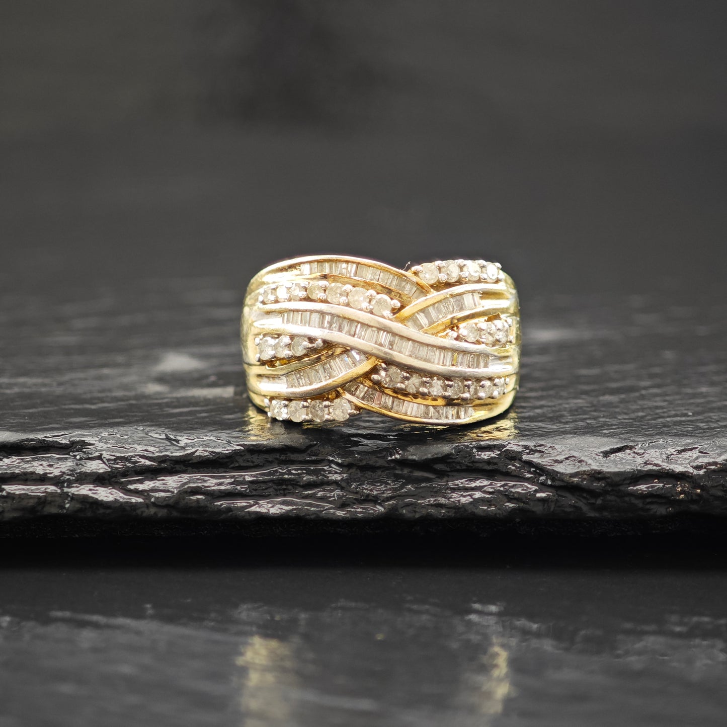 Diamond, Gold Plated Ring Sterling Silver Sz 8 1/2 R6278